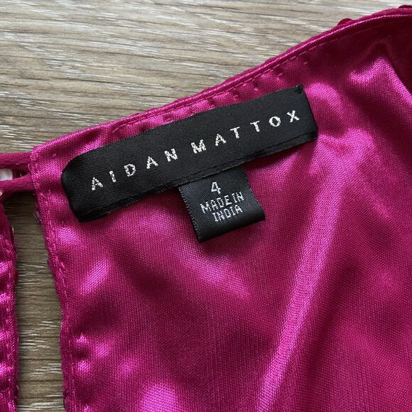 Aidan Mattox Dress Women Sz 4 Pink Cold Shoulder Sequin Showstopper Holidays - Picture 8 of 15